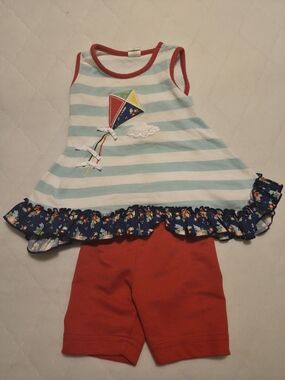 Ricrac And Ruffles Striped Kite Appliqué Tank & Red Shorts Set